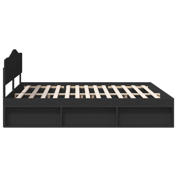Cadru de pat cu headboard Negru 200 x 200 cm Lemn de pin masiv - WALTI WALTI