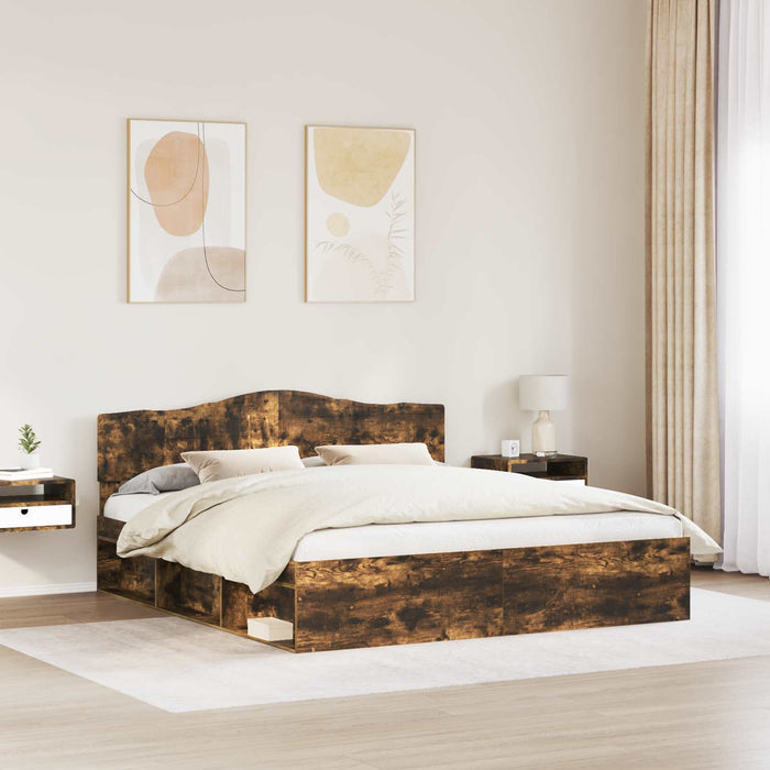 Cadru de pat Stejar fumuriu 200 x 200 cm Lemn de pin masiv - WALTI WALTI