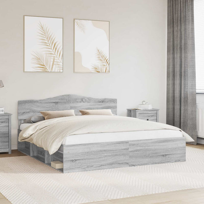 Cadru de pat Gri Sonoma 200 x 200 cm Lemn de pin masiv - WALTI WALTI