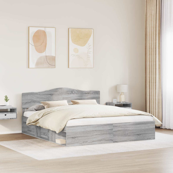 Cadru de pat Gri Sonoma 200 x 200 cm Lemn de pin masiv - WALTI WALTI