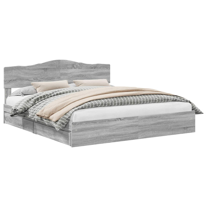 Cadru de pat Gri Sonoma 200 x 200 cm Lemn de pin masiv - WALTI WALTI