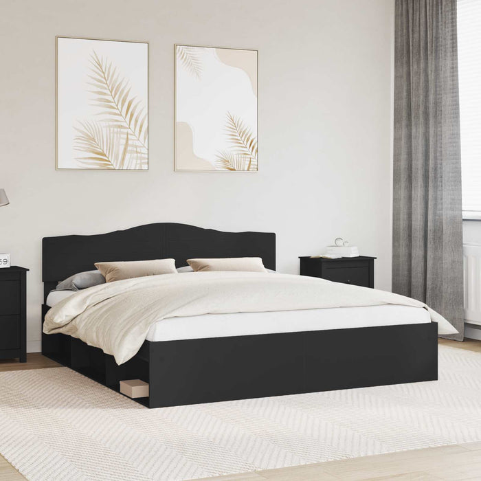 Cadru de pat cu headboard Negru 180 x 200 cm Lemn de pin masiv - WALTI WALTI
