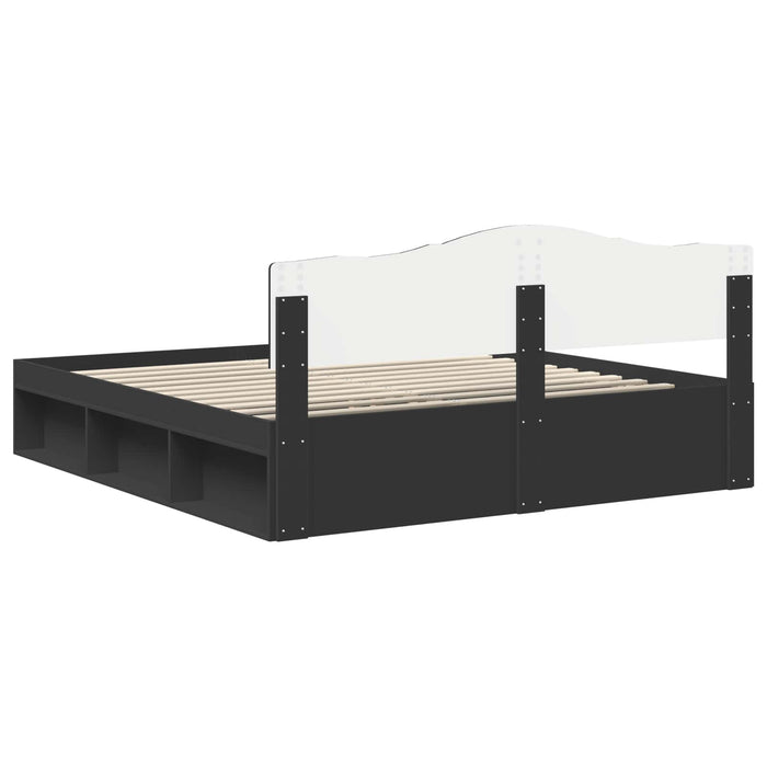 Cadru de pat cu headboard Negru 180 x 200 cm Lemn de pin masiv - WALTI WALTI