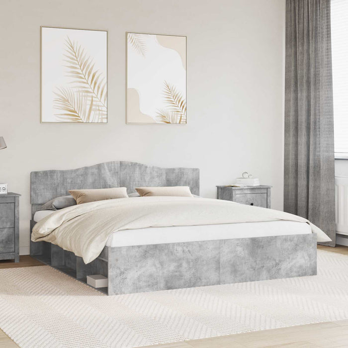 Cadru de pat cu headboard Beton 180 x 200 cm Lemn de pin masiv - WALTI WALTI