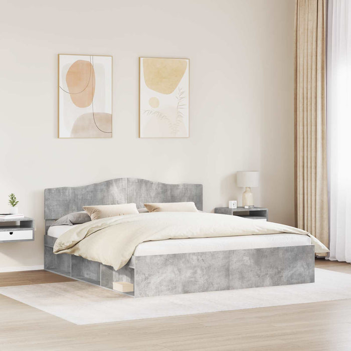 Cadru de pat cu headboard Beton 180 x 200 cm Lemn de pin masiv - WALTI WALTI