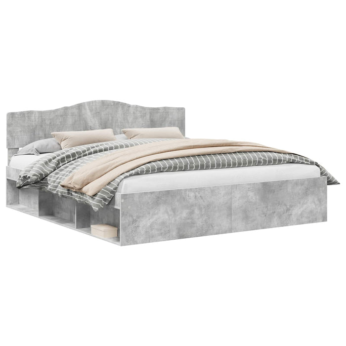 Cadru de pat cu headboard Beton 180 x 200 cm Lemn de pin masiv - WALTI WALTI