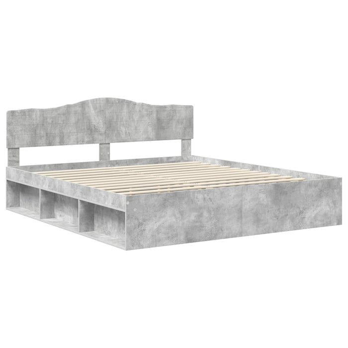 Cadru de pat cu headboard Beton 180 x 200 cm Lemn de pin masiv - WALTI WALTI