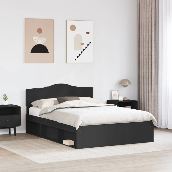 Cadru de pat cu headboard Negru 150 x 200 cm Lemn de pin masiv - WALTI WALTI