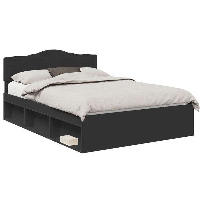 Cadru de pat cu headboard Negru 150 x 200 cm Lemn de pin masiv - WALTI WALTI