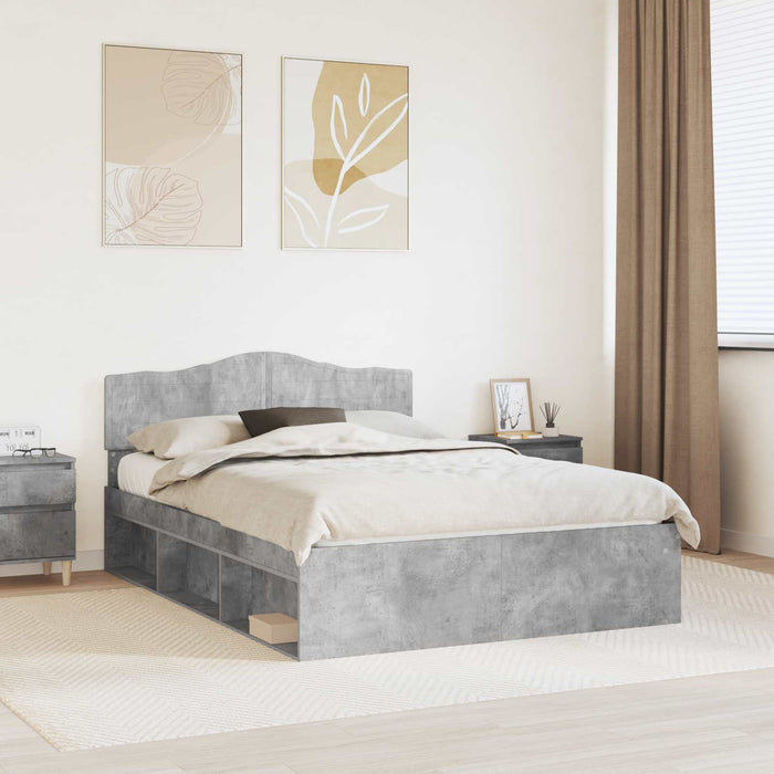 Cadru de pat cu headboard Beton 140 x 190 cm Lemn de pin masiv - WALTI WALTI
