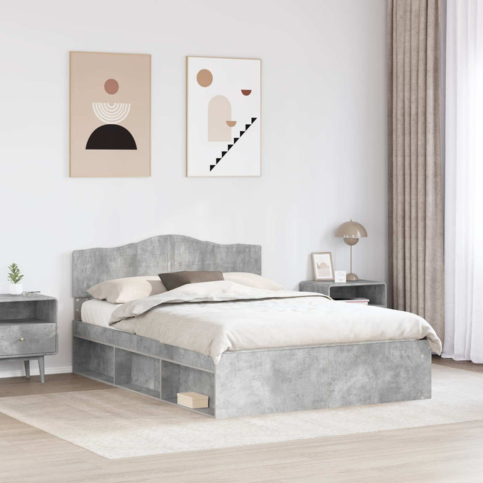 Cadru de pat cu headboard Beton 140 x 190 cm Lemn de pin masiv - WALTI WALTI