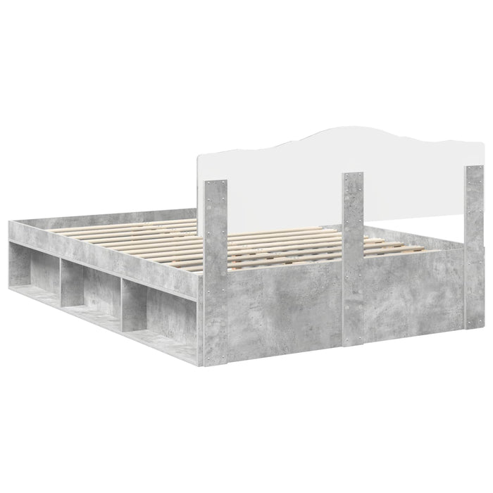 Cadru de pat cu headboard Beton 140 x 190 cm Lemn de pin masiv - WALTI WALTI