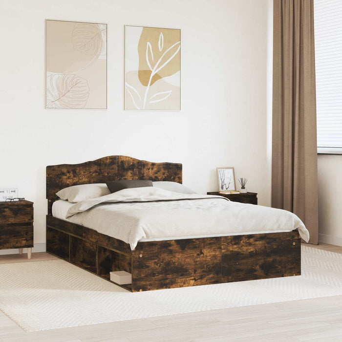 Cadru de pat Stejar fumuriu 140 x 190 cm Lemn de pin masiv - WALTI WALTI