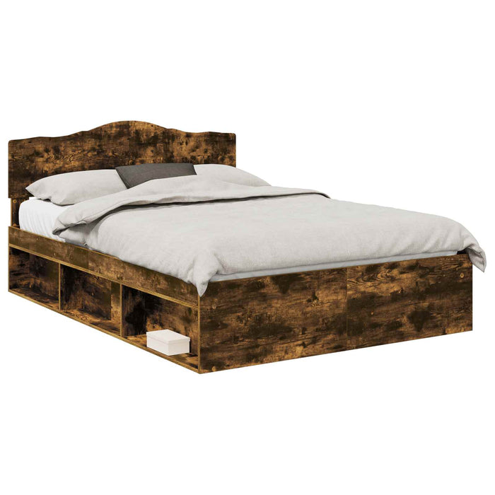 Cadru de pat Stejar fumuriu 140 x 190 cm Lemn de pin masiv - WALTI WALTI