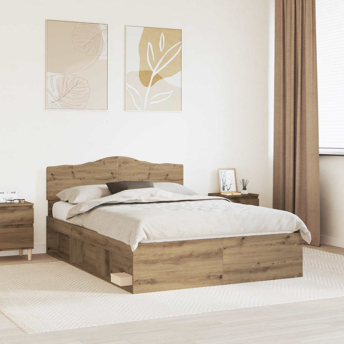 Cadru de pat Stejar artizanal 140 x 190 cm Lemn de pin masiv - WALTI WALTI