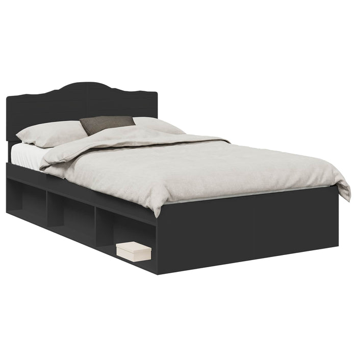 Cadru de pat cu headboard Negru 135 x 190 cm Lemn de pin masiv - WALTI WALTI