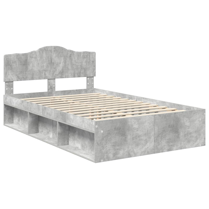 Cadru de pat Gri Concret 135 x 190 cm Lemn de pin masiv - WALTI WALTI