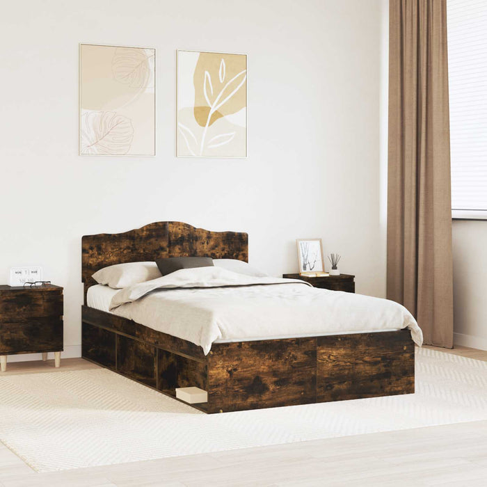 Cadru de pat Stejar fumuriu 135 x 190 cm Lemn de pin masiv - WALTI WALTI