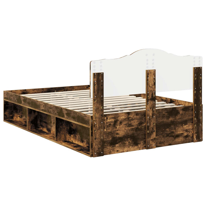 Cadru de pat Stejar fumuriu 135 x 190 cm Lemn de pin masiv - WALTI WALTI
