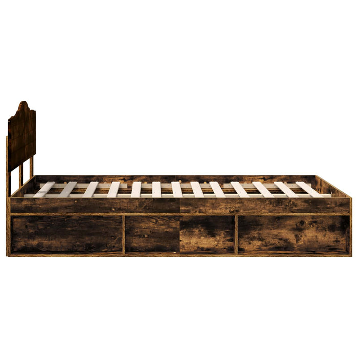 Cadru de pat Stejar fumuriu 135 x 190 cm Lemn de pin masiv - WALTI WALTI
