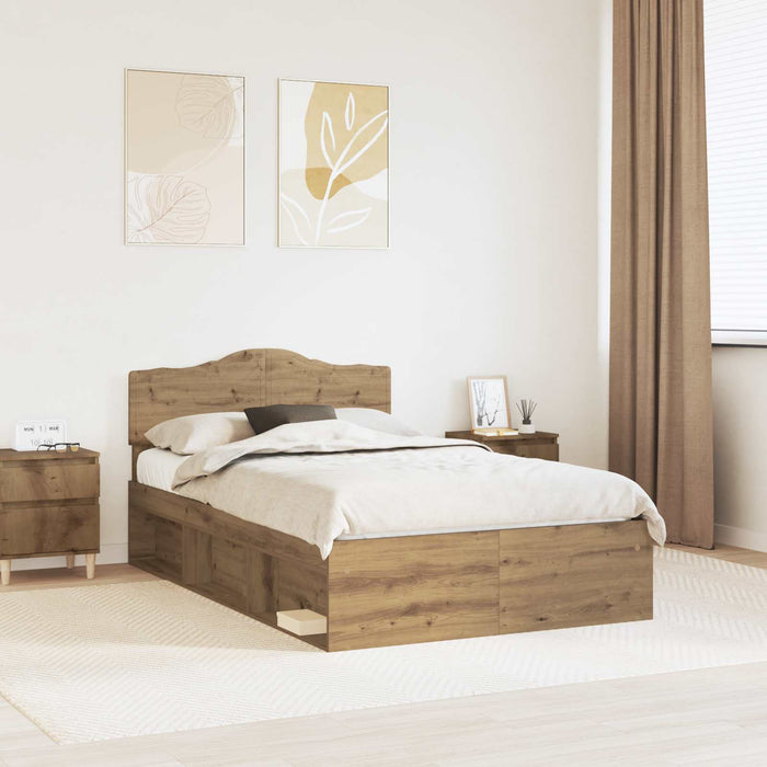 Cadru de pat Stejar artizanal 135 x 190 cm Lemn de pin masiv - WALTI WALTI