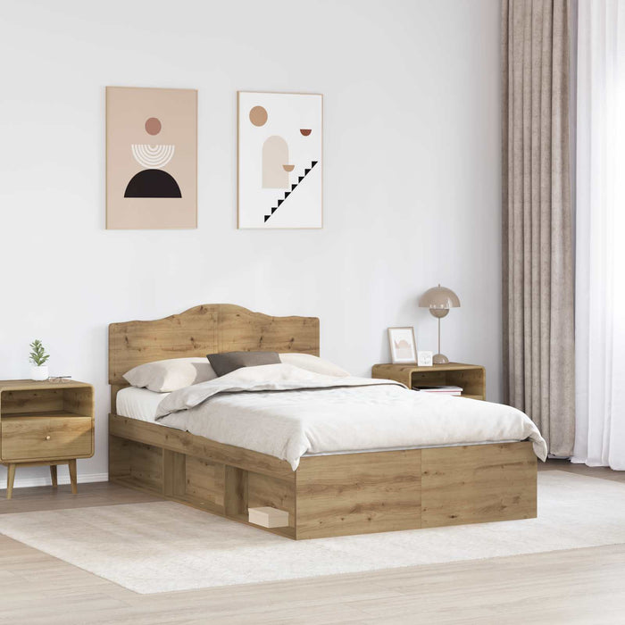Cadru de pat Stejar artizanal 135 x 190 cm Lemn de pin masiv - WALTI WALTI