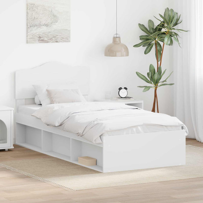 Cadru de pat cu headboard Alb 100 x 200 cm Lemn de pin masiv - WALTI WALTI