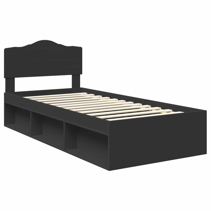 Cadru de pat cu headboard Negru 100 x 200 cm Lemn de pin masiv - WALTI WALTI