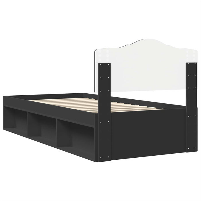 Cadru de pat cu headboard Negru 100 x 200 cm Lemn de pin masiv - WALTI WALTI