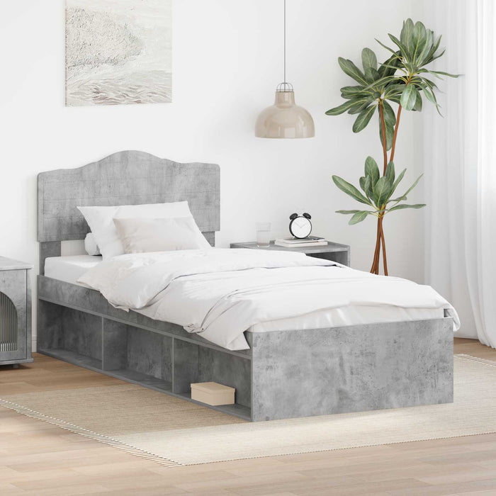 Cadru de pat Gri Concret 100 x 200 cm Lemn de pin masiv - WALTI WALTI