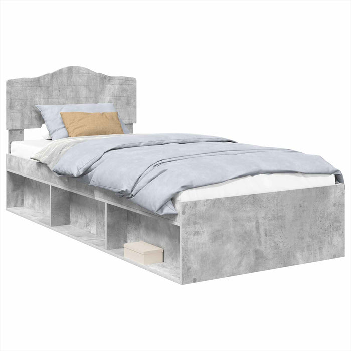 Cadru de pat Gri Concret 100 x 200 cm Lemn de pin masiv - WALTI WALTI