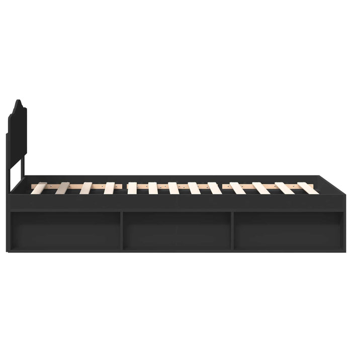 Cadru de pat cu headboard Negru 90 x 200 cm Lemn de pin masiv - WALTI WALTI