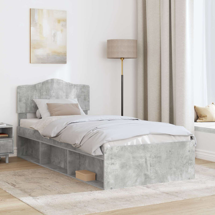 Cadru de pat Gri Concret 90 x 190 cm Lemn de pin masiv - WALTI WALTI