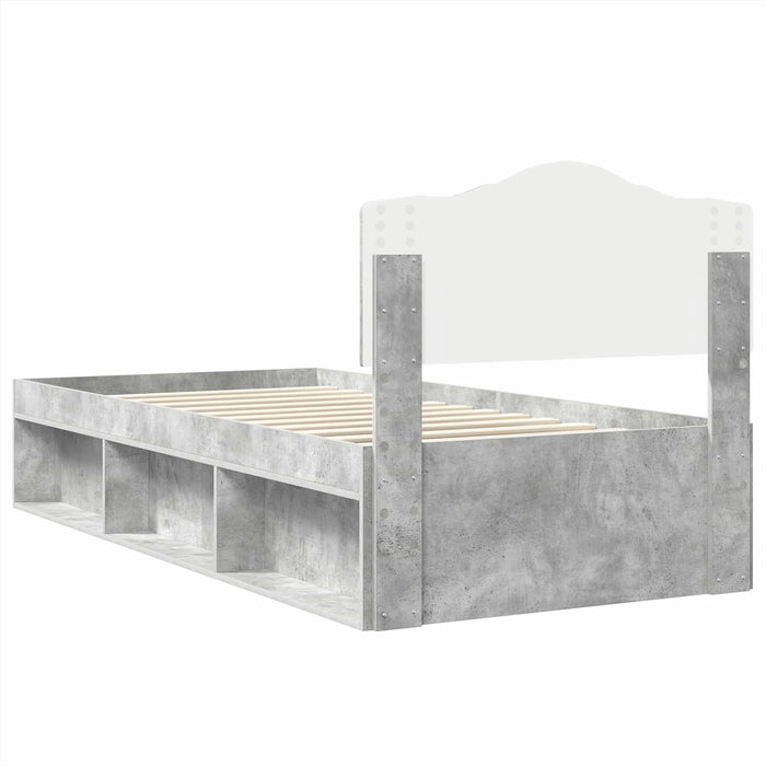 Cadru de pat Gri Concret 90 x 190 cm Lemn de pin masiv - WALTI WALTI