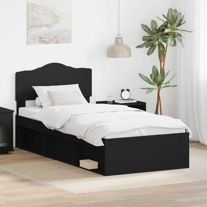 Cadru de pat cu headboard Negru 75 x 190 cm Lemn de pin masiv - WALTI WALTI