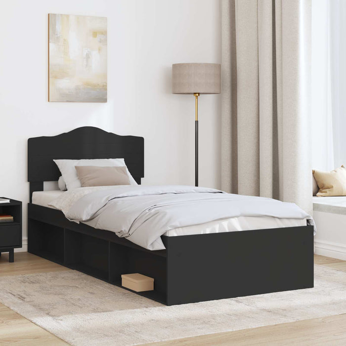 Cadru de pat cu headboard Negru 75 x 190 cm Lemn de pin masiv - WALTI WALTI