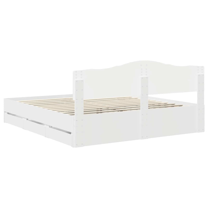 Cadru de pat cu sertar Alb 200 x 200 cm Lemn Ingineresc - WALTI WALTI