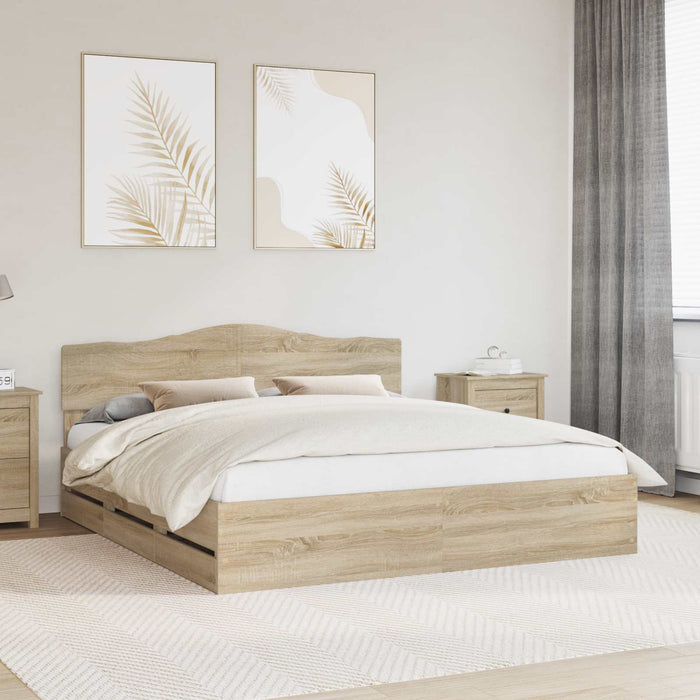 Cadru de pat Stejar Sonoma 200 x 200 cm Lemn Ingineresc - WALTI WALTI