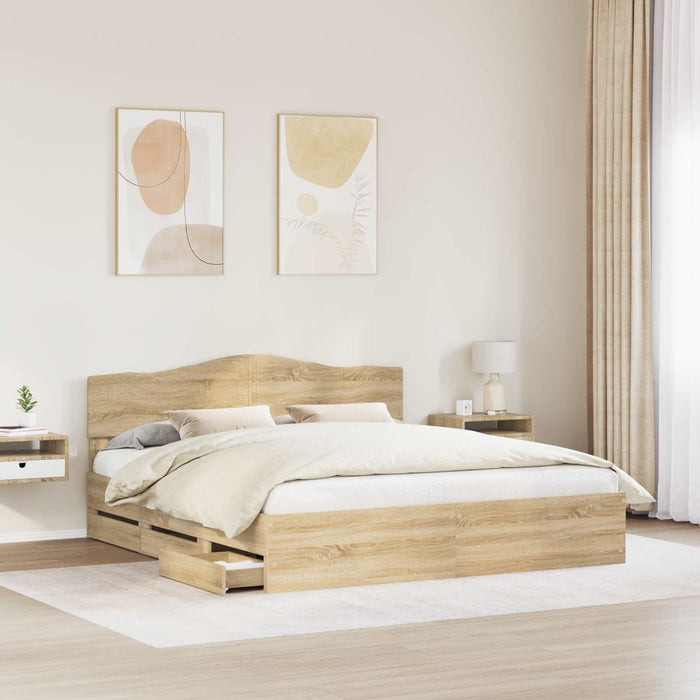 Cadru de pat Stejar Sonoma 200 x 200 cm Lemn Ingineresc - WALTI WALTI