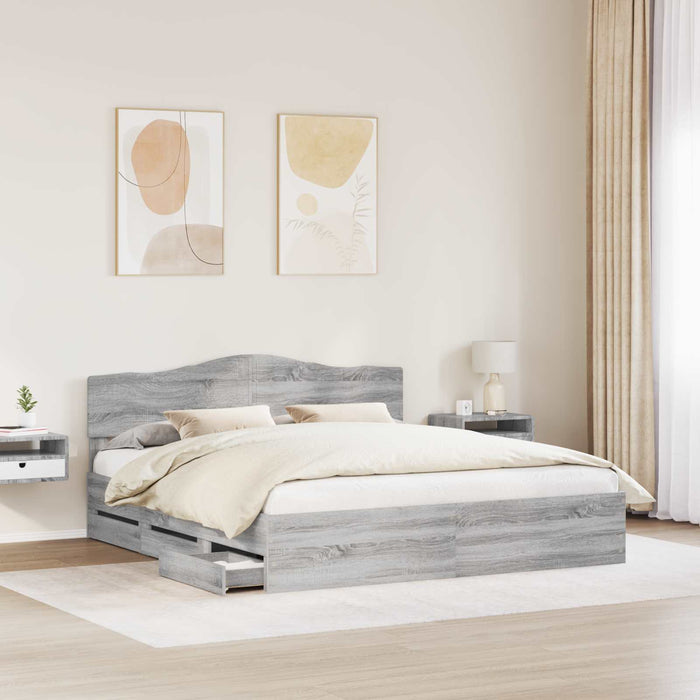 Cadru de pat cu sertar Gri Sonoma 200 x 200 cm Lemn Ingineresc - WALTI WALTI