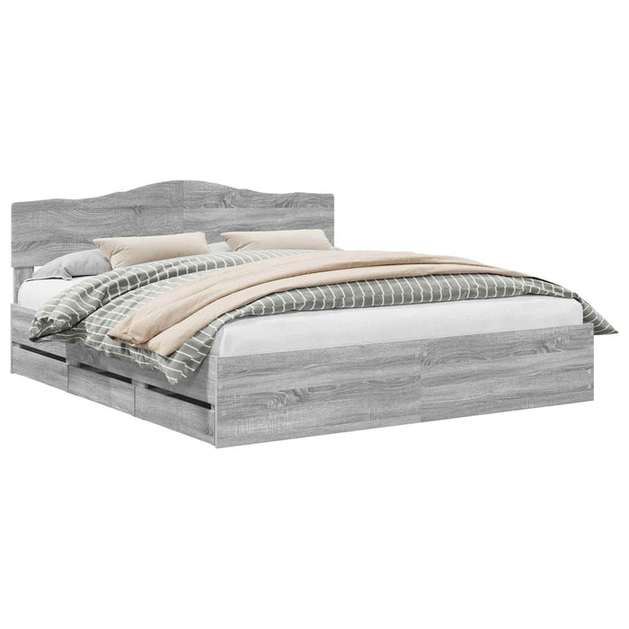 Cadru de pat cu sertar Gri Sonoma 200 x 200 cm Lemn Ingineresc - WALTI WALTI