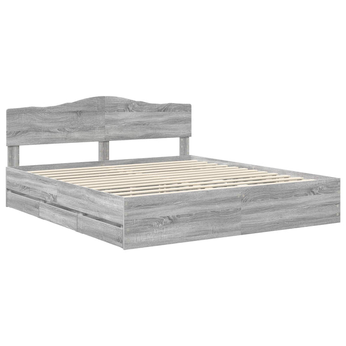 Cadru de pat cu sertar Gri Sonoma 200 x 200 cm Lemn Ingineresc - WALTI WALTI