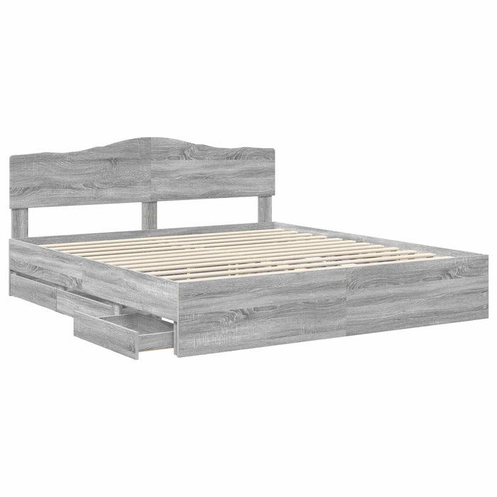 Cadru de pat cu sertar Gri Sonoma 200 x 200 cm Lemn Ingineresc - WALTI WALTI