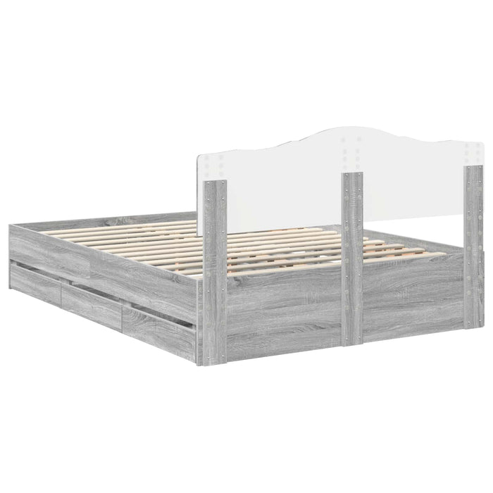 Cadru de pat cu sertar Gri Sonoma 160 x 200 cm Lemn Ingineresc - WALTI WALTI