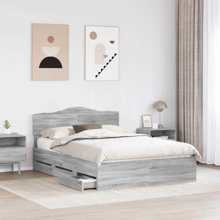 Cadru de pat cu sertar Gri Sonoma 140 x 190 cm Lemn Ingineresc - WALTI WALTI