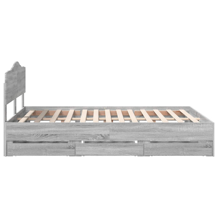 Cadru de pat cu sertar Gri Sonoma 140 x 190 cm Lemn Ingineresc - WALTI WALTI