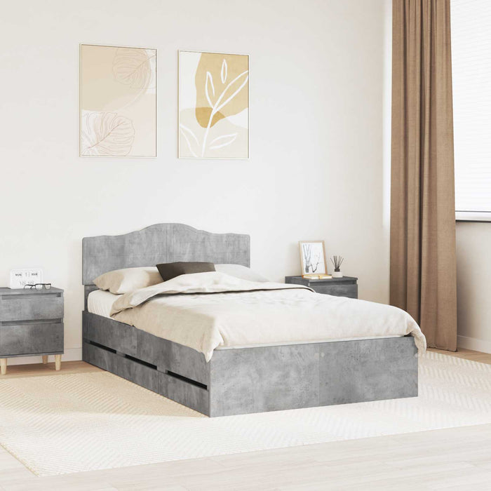 Cadru de pat Gri din beton 135 x 190 cm Lemn Ingineresc - WALTI WALTI