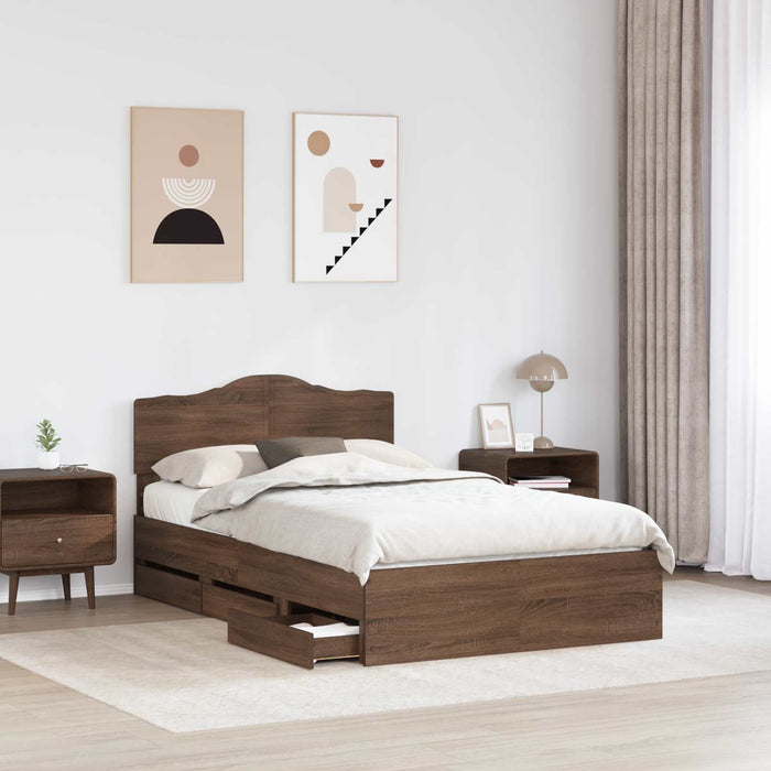 Cadru de pat Stejar închis 135 x 190 cm Lemn Ingineresc - WALTI WALTI