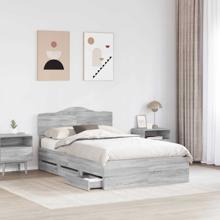 Cadru de pat cu sertar Gri Sonoma 120 x 200 cm Lemn Ingineresc - WALTI WALTI