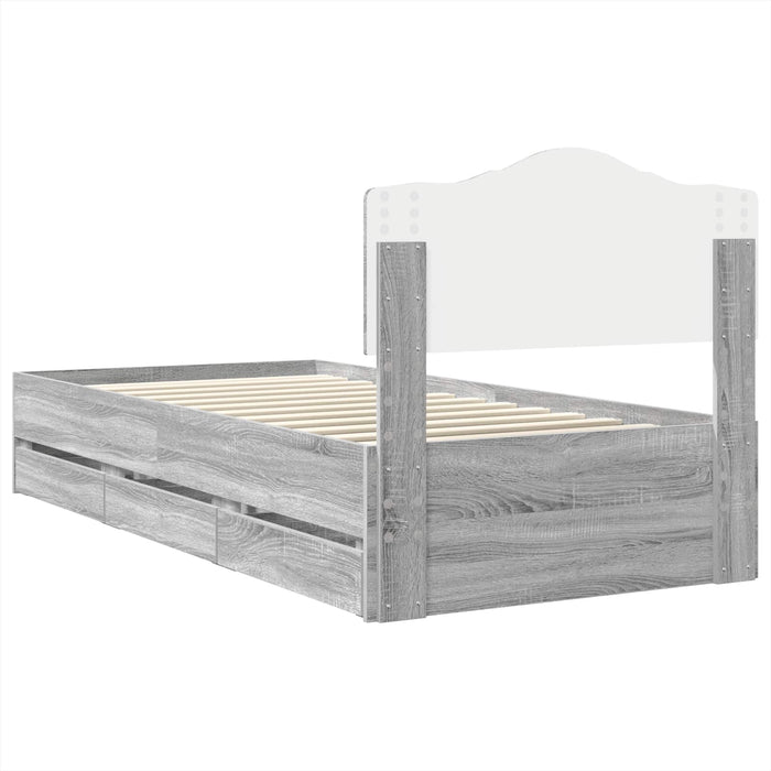 Cadru de pat cu sertar Gri Sonoma 100 x 200 cm Lemn Ingineresc - WALTI WALTI